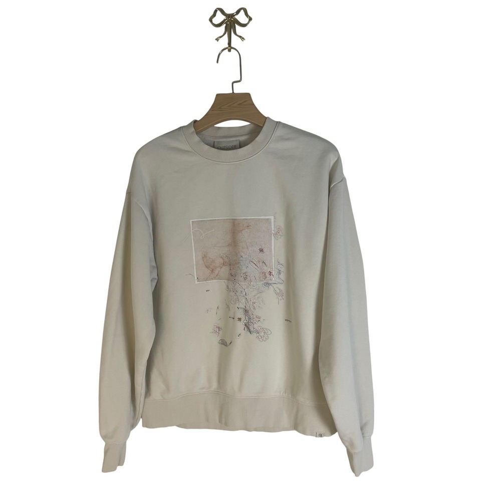 Outsider Supply Cream Graphic Embroidered Crewneck Sweatshirt Womens Small
